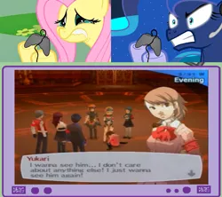 Size: 1126x1000 | Tagged: derpibooru import, exploitable meme, fluttercry, fluttershy, gamer luna, gamer meme, gamershy, meme, obligatory pony, persona, persona 3, princess luna, safe, tv meme