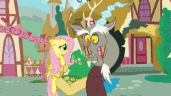 Size: 480x270 | Tagged: safe, artist:foxwing mabon-tail, artist:mickeymonster, derpibooru import, discord, fluttershy, squeezin' it, abuse, animated, cute, dragonball z abridged, flutterbuse, gif, grabbing, image, in goliath's palm, lip bite, shyabetes, squeak, squee, squeeze, squeezing, youtube, youtube link in the source