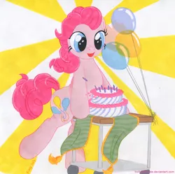 Size: 1204x1200 | Tagged: artist:foxxy-arts, balloon, cake, cart, cute, derpibooru import, emergency, food, pinkie pie, safe, solo