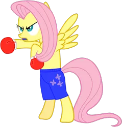 Size: 1299x1356 | Tagged: safe, artist:totallynotabronyfim, derpibooru import, fluttershy, pony, bipedal, boxing, boxing gloves, clothes, mouth guard, shorts, solo, sports