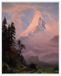 Size: 900x1120 | Tagged: artist:cosmicunicorn, canterlot, canterlot mountain, derpibooru import, fine art emulation, fine art parody, matterhorn, oil painting, peak, pine tree, safe, scenery, sunrise on the matterhorn, traditional art, tree