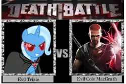 Size: 709x475 | Tagged: alicorn amulet, cole macgrath, death battle, derpibooru import, evil, evil cole macgrath, exploitable meme, infamous, meme, safe, trixie