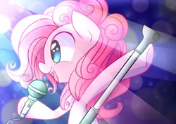 Size: 2500x1770 | Tagged: safe, artist:joyfulinsanity, derpibooru import, pinkie pie, earth pony, pony, heart eyes, microphone, pop star, singing, smiling, solo, wingding eyes