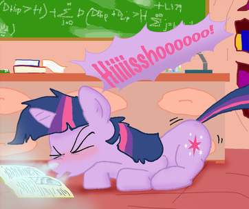 Size: 362x303 | Tagged: artist:ajmstudios, book, chalkboard, cropped, derpibooru import, fetish, golden oaks library, library, safe, sick, sneezing, sneezing fetish, solo, twilight sparkle