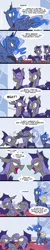 Size: 472x2342 | Tagged: safe, artist:egophiliac, derpibooru import, princess luna, oc, oc:frolicsome meadowlark, oc:sunshine smiles (egophiliac), alicorn, bat pony, pony, moonstuck, :o, :p, :t, angry, brothers, chips, clothes, comic, eating, fangs, female, fight, floppy ears, food, frown, glare, gritted teeth, hitting, levitation, looking back, magic, male, mare, mouth hold, night guard, one eye closed, open mouth, pointing, potato chips, puffy cheeks, question mark, raised hoof, rearing, siblings, sitting, slapping, smiling, smirk, socks, speech bubble, spread wings, stallion, telekinesis, tongue out, trolluna, watching, wavy mouth, wide eyes, wings, wink, woonoggles, ye olde english