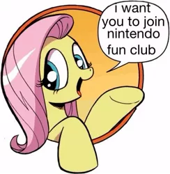 Size: 421x431 | Tagged: bad advice fluttershy, derpibooru import, exploitable meme, fluttershy, helvetica, meme, nintendo, nintendo fun club, safe, solo