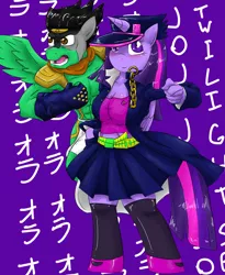 Size: 810x986 | Tagged: safe, artist:plankboy, derpibooru import, twilight sparkle, twilight sparkle (alicorn), ponified, alicorn, anthro, pony, crossover, jojo pose, jojo's bizarre adventure, jotaro kujo, parody, pose, stand, star platinum, stardust crusaders