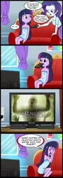 Size: 713x2000 | Tagged: safe, artist:madmax, derpibooru import, edit, rarity, twilight sparkle, equestria girls, comic, exploitable meme, meme, obligatory pony, remote, the human centipede, tv meme, what's wrong with this place