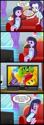 Size: 713x2000 | Tagged: safe, artist:madmax, derpibooru import, edit, rarity, twilight sparkle, equestria girls, comic, exploitable meme, meme, obligatory pony, oogieloves, remote, tv meme, what's wrong with this place