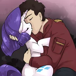 Size: 1024x1024 | Tagged: suggestive, artist:bigbuxart, derpibooru import, rarity, human, pony, fanfic art, human fetish, human on pony action, interspecies, kissing, romance, smuggler, snuggling, star wars