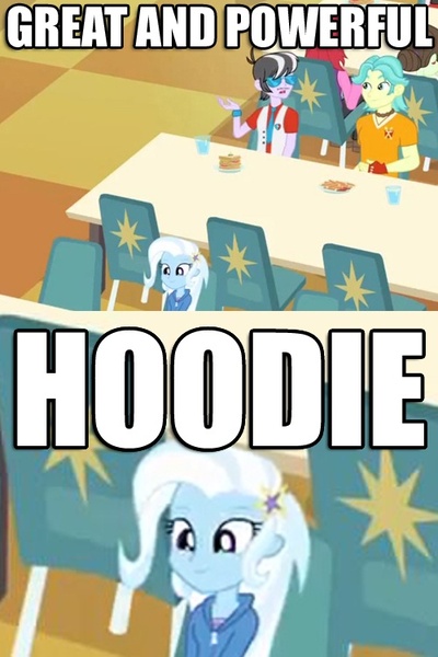 Size: 500x750 | Tagged: safe, derpibooru import, edit, edited screencap, screencap, trixie, equestria girls, equestria girls (movie), background human, cafeteria, clothes, hoodie, lunch