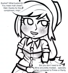 Size: 600x650 | Tagged: suggestive, artist:livesmutanon, derpibooru import, applejack, human, comic:based anon, equestria girls, /mlp/, female, grayscale, humanized, monochrome, solo, solo female