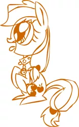 Size: 1049x1684 | Tagged: safe, artist:mushroomcookiebear, derpibooru import, applejack, behaving like a dog, collar, dog collar, doggiejack, hatless, missing accessory, monochrome, pet, pet tag, sitting, solo, tongue out