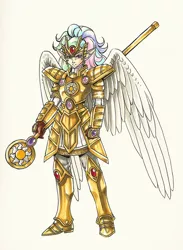 Size: 1280x1753 | Tagged: anime, armor, artist:valkyrie-girl, badass, crossover, derpibooru import, dragon quest (game), human, humanized, princess celestia, safe, solo, winged humanization, wings