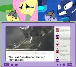 Size: 1126x1000 | Tagged: derpibooru import, exploitable meme, fluttercry, fluttershy, gamer luna, gamer meme, gamershy, meme, obligatory pony, princess luna, safe, the last guardian, tv meme