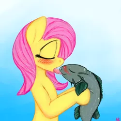 Size: 3000x3000 | Tagged: suggestive, artist:hladilnik, derpibooru import, fluttershy, catfish, fish, pony, bestiality, blushing, doctor dolittle, female, fish fetish, flutterfish, flutterzoo, french kiss, interspecies, kissing, mare, movie reference, not porn, wat