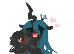 Size: 844x616 | Tagged: safe, artist:loveponies89, derpibooru import, king sombra, queen chrysalis, changeling, changeling queen, nymph, pony, unicorn, chibi, chrysombra, colt, female, heart, male, shipping, straight