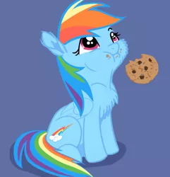 Size: 822x851 | Tagged: safe, artist:bri-sta, artist:glittering-pony, artist:longren, derpibooru import, edit, rainbow dash, :t, chest fluff, cookie, cute, dashabetes, eating, female, filly, filly rainbow dash, fluffy, food, looking up, messy eating, simple background, sitting, solo, younger