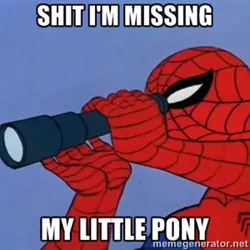 Size: 300x300 | Tagged: 60s spider-man, barely pony related, brony, caption, derpibooru import, image macro, impact font, meme, safe, solo, spider-man, text, vulgar