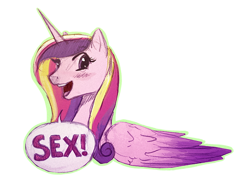 Size: 500x364 | Tagged: artist:cosmicunicorn, blushing, derpibooru import, looking at you, one word, open mouth, princess cadance, princess cadance is always horny, sex, simple background, smiling, solo, suggestive, text, transparent background, vulgar