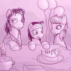 Size: 800x800 | Tagged: safe, artist:drbdnv, derpibooru import, oc, unofficial characters only, earth pony, pony, balloon, birthday, monochrome