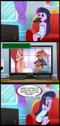 Size: 713x1501 | Tagged: suggestive, artist:madmax, derpibooru import, edit, twilight sparkle, human, equestria girls, breasts, comic, exploitable meme, female, humanized, meme, mouth hold, obligatory pony, remote, ren and stimpy, ren and stimpy adult party cartoon, tv meme, what's wrong with this place