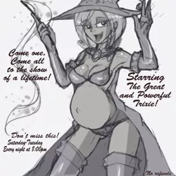 Size: 800x800 | Tagged: armpits, artist:allosaurus, artist:wouhlven, breasts, derpibooru import, female, human, humanized, pregnant, solo, solo female, so much grey, suggestive, trixie