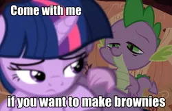 Size: 817x531 | Tagged: brownies, caption, derpibooru import, food, image macro, magical mystery cure, safe, spike, stoner spike, terminator, text, twilight sparkle