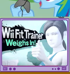 Size: 558x586 | Tagged: derpibooru import, exploitable meme, gamerdash, meme, obligatory pony, rainbow dash, safe, super smash bros., super smash bros. 4, tv meme, wii fit, wii fit trainer