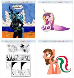 Size: 535x563 | Tagged: derpibooru, derpibooru import, exploitable meme, juxtaposition, juxtaposition win, meme, meta, oc, princess cadance, queen chrysalis, safe