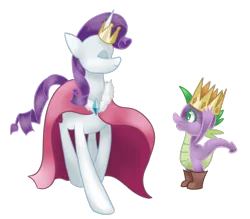 Size: 1100x964 | Tagged: safe, artist:nalenthi, derpibooru import, princess platinum, rarity, spike, crown, female, jewelry, male, regalia, shipping, sparity, straight