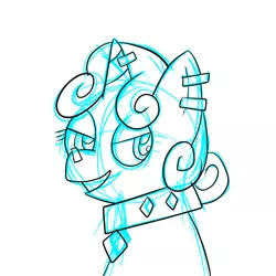 Size: 576x576 | Tagged: artist:pembroke, bust, choker, derpibooru import, ear piercing, horn, horn piercing, meanie belle, meaniebelle, monochrome, nose piercing, piercing, safe, simple background, smiling, solo, sweetie belle, white background