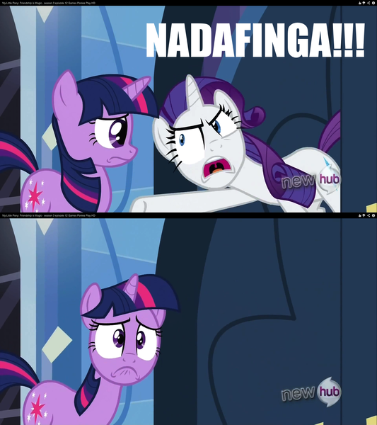 Size: 1280x1440 | Tagged: a christmas story, caption, derpibooru import, edit, edited screencap, games ponies play, hub logo, image macro, insulting rarity, meme, rarity, safe, screencap, text, twilight sparkle