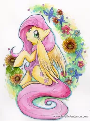 Size: 707x951 | Tagged: artist:jayelle-anderson, derpibooru import, fluttershy, safe, solo, traditional art