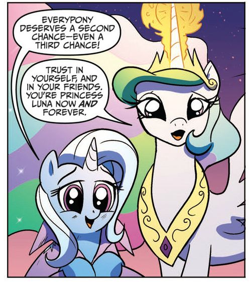 Size: 498x563 | Tagged: comic, derpibooru import, idw, implied princess luna, princess celestia, safe, spoiler:comic, spoiler:comic08, the great and apologetic trixie, trixie