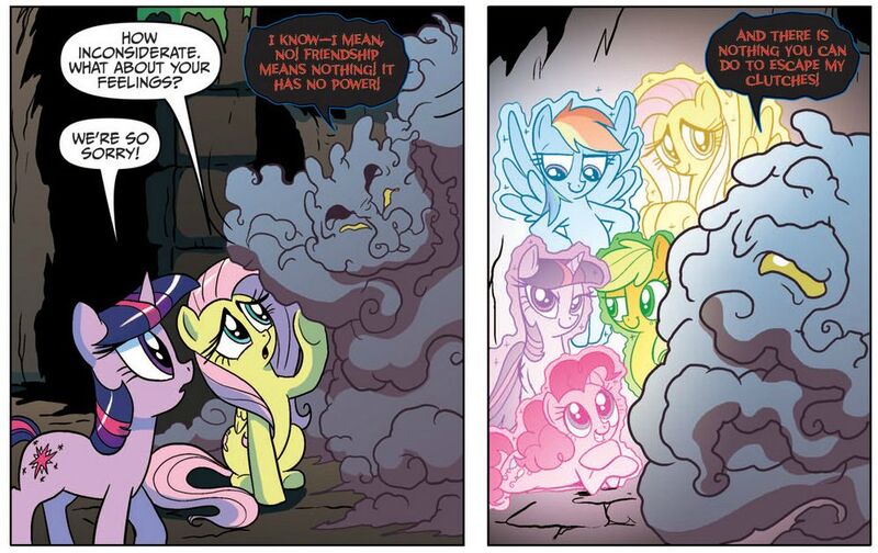 Size: 997x628 | Tagged: applejack, comic, derpibooru import, dingus, fluttershy, idw, pinkie pie, rainbow dash, safe, spoiler:comic, spoiler:comic08, twilight sparkle