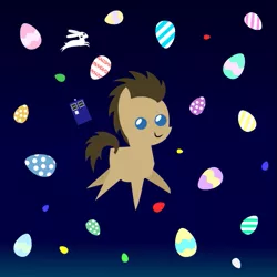 Size: 601x601 | Tagged: safe, artist:haretrinity, derpibooru import, doctor whooves, time turner, hare, pony, doctor who, easter egg, pointy ponies, solo, space, tardis