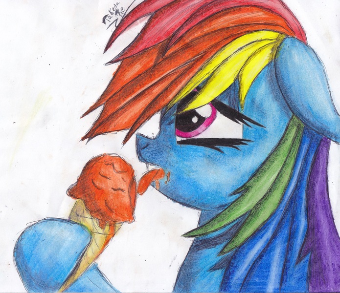 Size: 2904x2508 | Tagged: artist:takedapie, derpibooru import, food, ice cream, rainbow dash, safe, solo