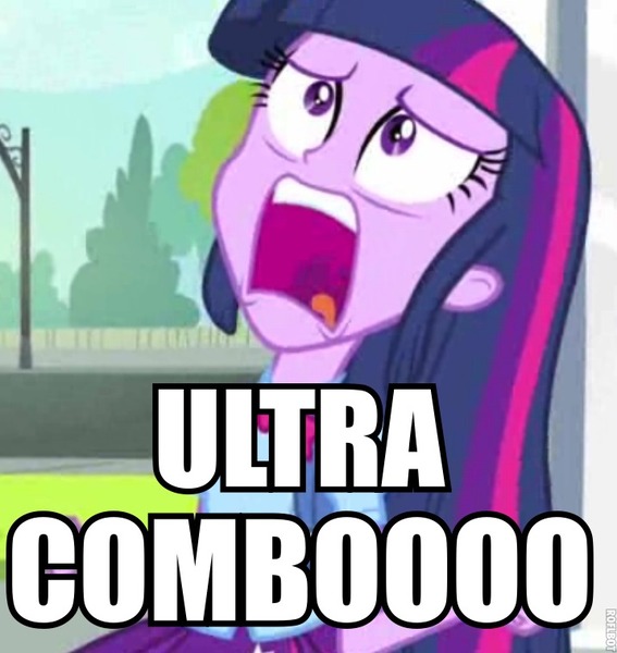 Size: 716x758 | Tagged: safe, derpibooru import, edit, edited screencap, screencap, twilight sparkle, equestria girls, equestria girls (movie), caption, cropped, exploitable meme, image macro, killer instinct, meme, solo, text, twiscream, ultra combo