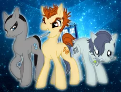 Size: 1561x1179 | Tagged: safe, artist:memoneo, derpibooru import, ponified, pony, doctor who, eleventh doctor, ninth doctor, tardis, tenth doctor