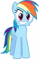 Size: 1024x1533 | Tagged: safe, derpibooru import, rainbow dash, pegasus, pony, fanfic, chin, fanfic art, female, hooves, inverted mouth, mare, simple background, smiling, solo, teeth, the crimson chin, vector, white background, wings