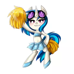 Size: 1000x1000 | Tagged: safe, artist:chch, derpibooru import, vinyl scratch, pony, bipedal, cheerleader, clothes, midriff, miniskirt, pom pom, skirt, solo, studentpinkie, tube top