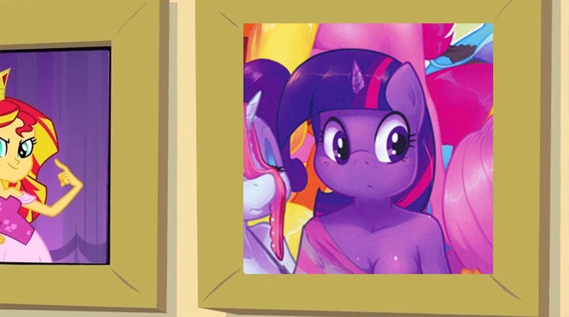 Size: 900x502 | Tagged: suggestive, derpibooru import, edit, edited screencap, screencap, rarity, sunset shimmer, twilight sparkle, anthro, equestria girls, equestria girls (movie), breasts, cleavage, exploitable meme, hoofbeat, meme, prom queen meme