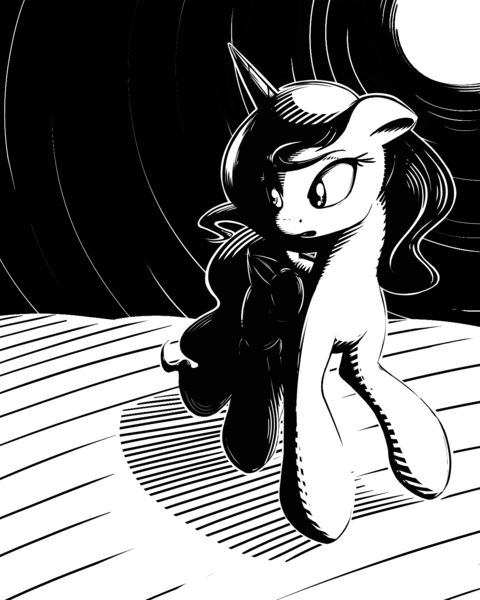 Size: 1200x1500 | Tagged: artist:theparagon, black and white, derpibooru import, grayscale, hunted luna, monochrome, princess luna, safe, solo