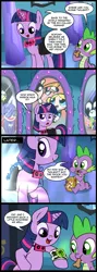 Size: 713x2000 | Tagged: safe, artist:madmax, derpibooru import, spike, twilight sparkle, twilight sparkle (alicorn), alicorn, pony, ben 10, camera, comic, dog biscuit, dog treats, female, mare, mirror, omnitrix, raven (teen titans), super best friends forever, teen titans go, the powerpuff girls, voice actor joke