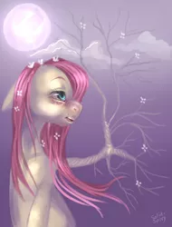 Size: 584x769 | Tagged: artist:trojan-pony, derpibooru import, fluttershy, fluttertree, semi-grimdark, solo, tree