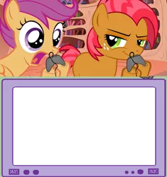 Size: 751x800 | Tagged: babs seed, derpibooru import, exploitable, exploitable meme, gamer babs, gamer scoot, meme, obligatory pony, safe, scootaloo, template, tv meme, video game