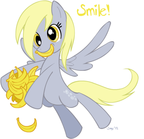 Size: 500x483 | Tagged: safe, artist:jiayi, derpibooru import, derpy hooves, pegasus, pony, banana, female, food, mare, mouth hold, solo