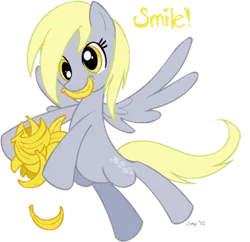 Size: 500x483 | Tagged: safe, artist:jiayi, derpibooru import, derpy hooves, pegasus, pony, banana, female, food, mare, mouth hold, solo