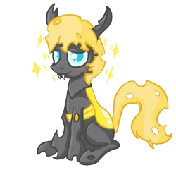 Size: 691x667 | Tagged: artist:evetssteve, blushing, changeling, colt, derpibooru import, male, oc, oc:golden brisk, safe, simple background, solo, sparkles, transparent background, trap, unofficial characters only, vector, yellow changeling